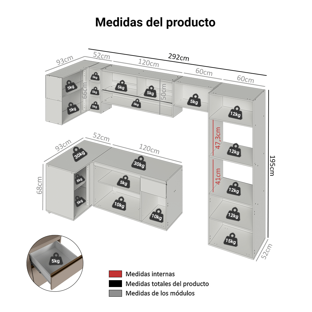 Combo completo de Cocina Esquinera 385 cm, Crema Nice Madesa 02