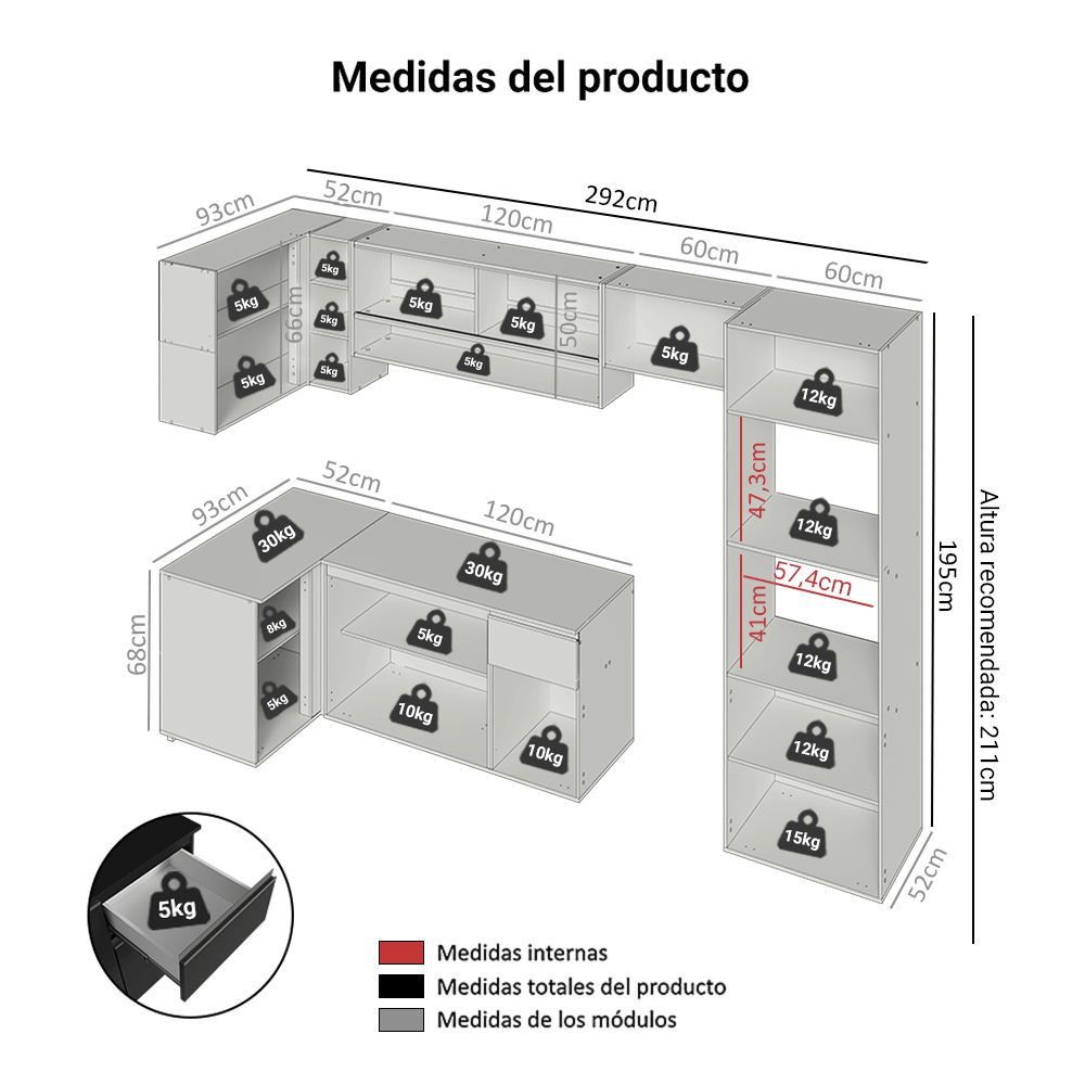 Combo Completo de Cocina Esquinera Flotante 385 cm Negro Nice Madesa 02