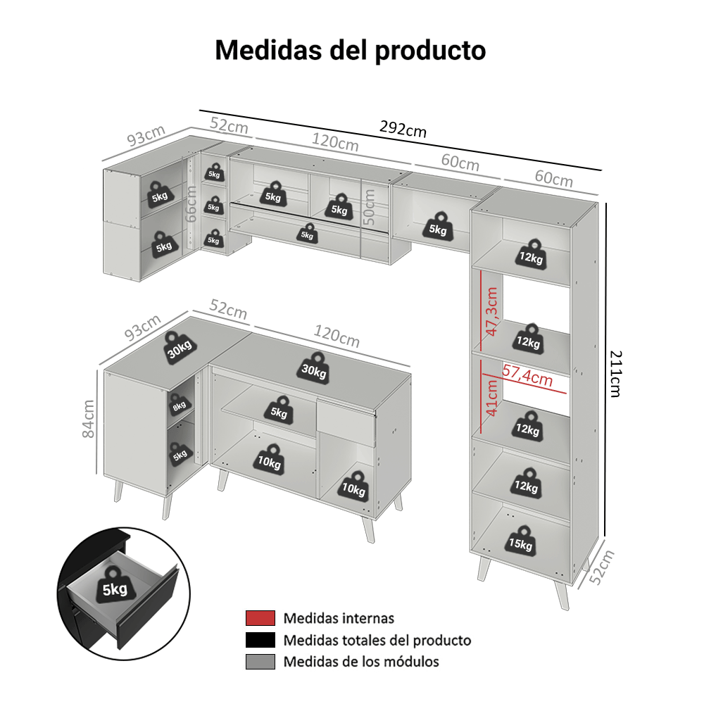 Combo Completo de Cocina Esquinera 385 cm Negro Nice Madesa 04