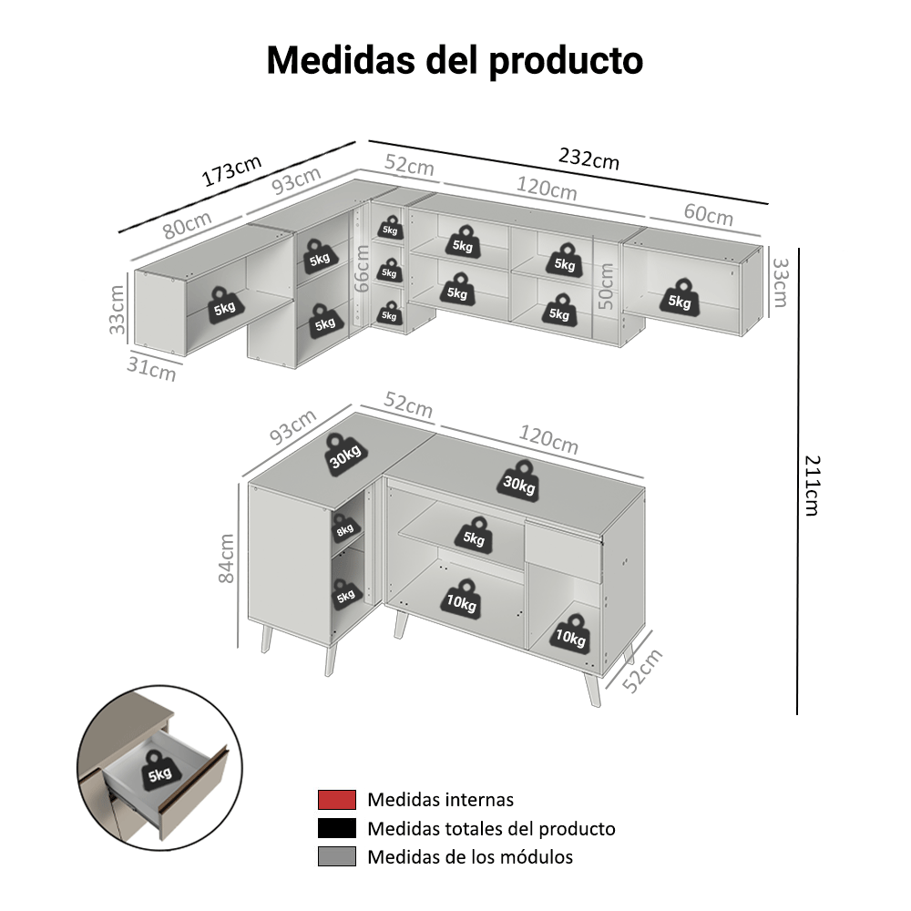 Combo completo de Cocina Esquinera 405 cm Crema Nice Madesa 02