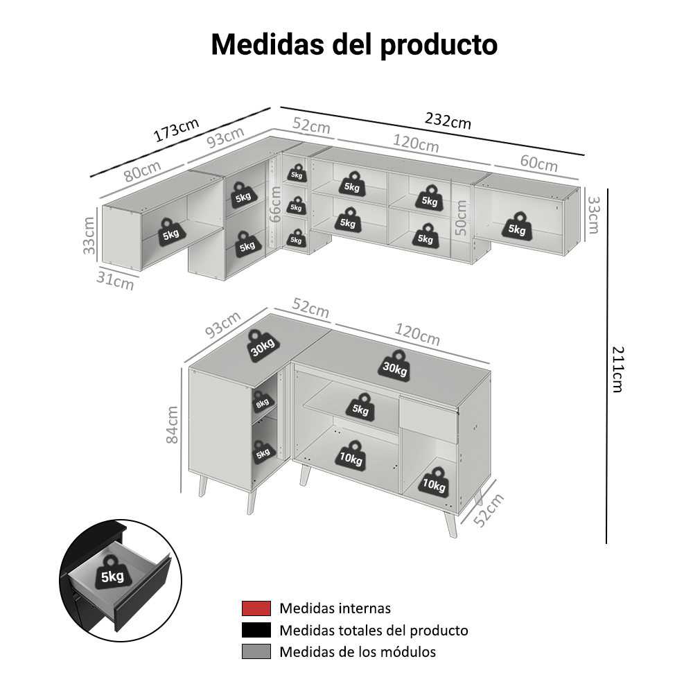 Combo Completo de Cocina Esquinera 405 cm Negro Nice Madesa 02