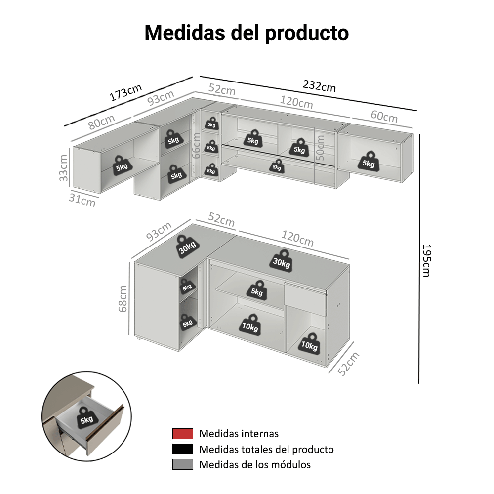 Combo completo de Cocina Esquinera 405 cm Crema Nice Madesa 03
