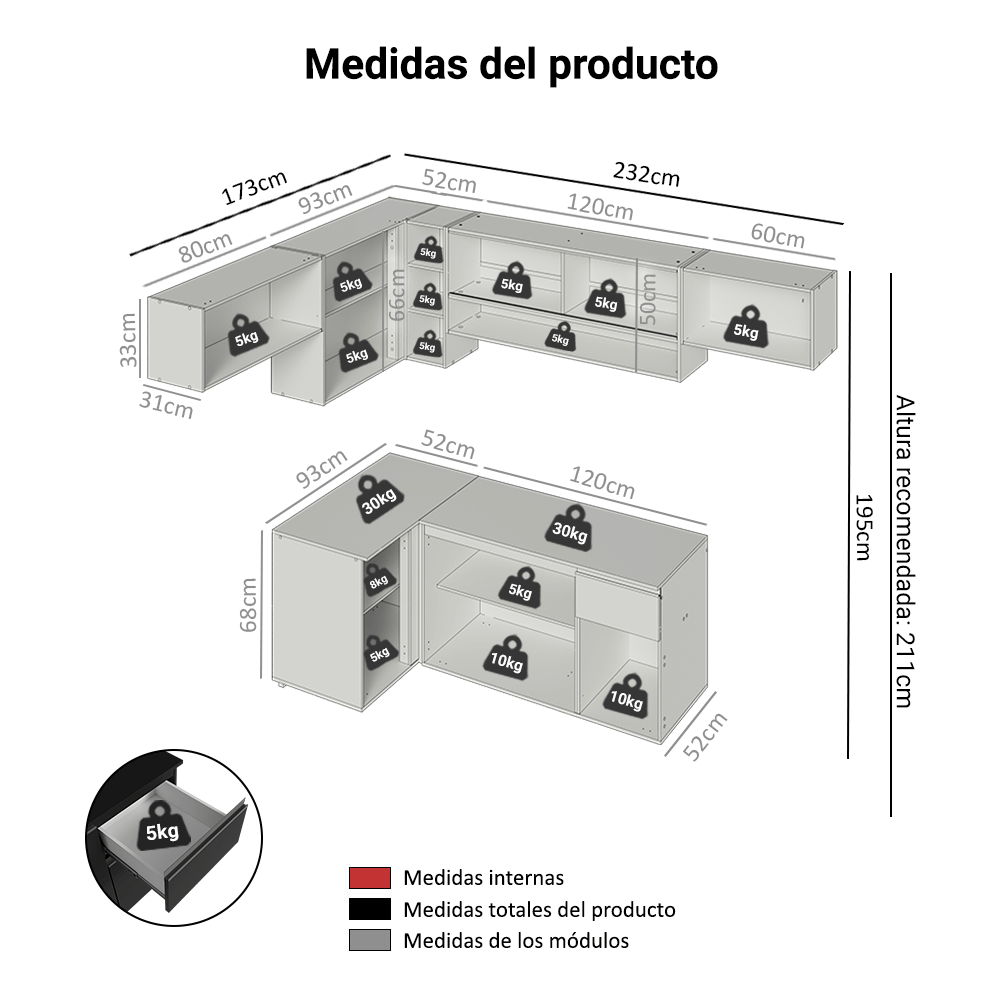 Combo Completo de Cocina Esquinera Flotante 405 cm Negro Nice Madesa 03