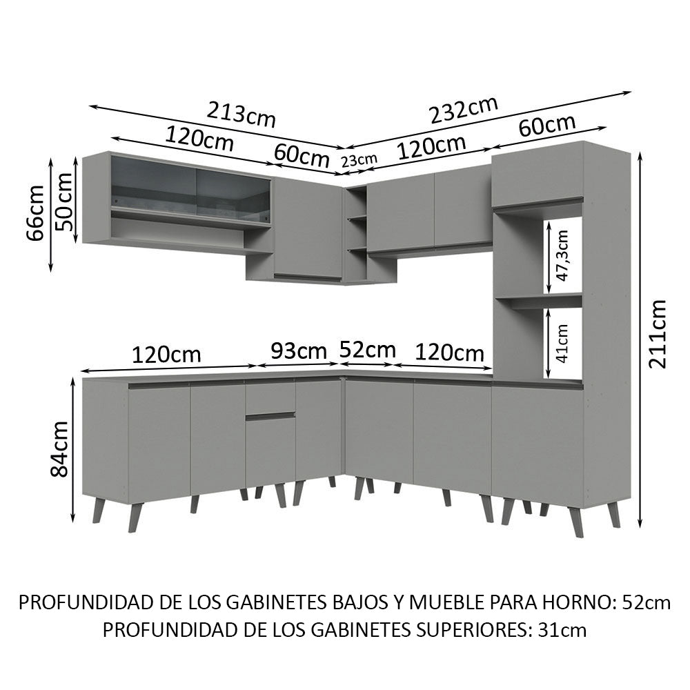 Combo Completo de Cocina Esquinera 445 cm Gris Nice Madesa 01
