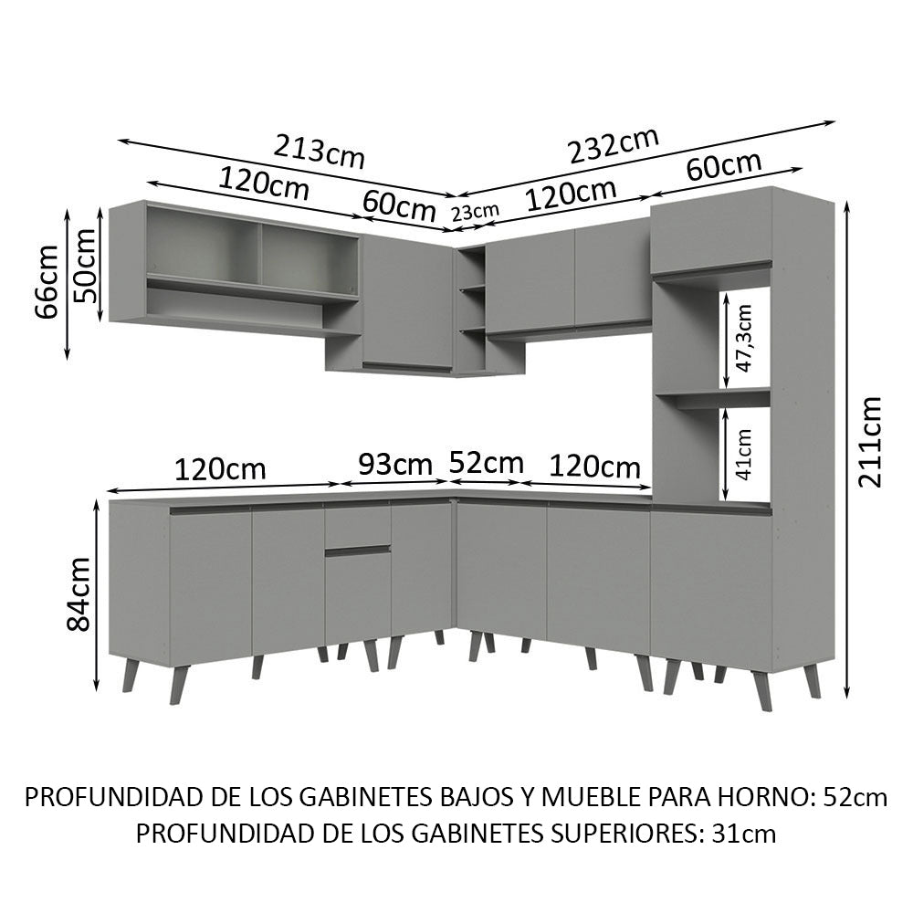 Combo Completo de Cocina Esquinera 445 cm Gris Nice Madesa 02