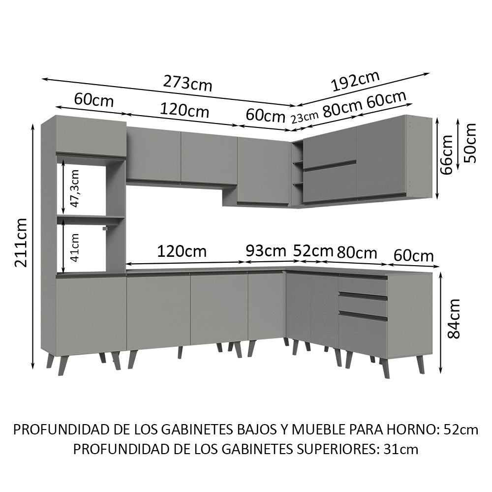 Combo Completo de Cocina Esquinera 465 cm Gris Nice Madesa 01
