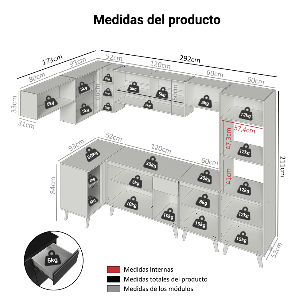 Combo Completo de Cocina Esquinera 465 cm Negro Nice Madesa 04