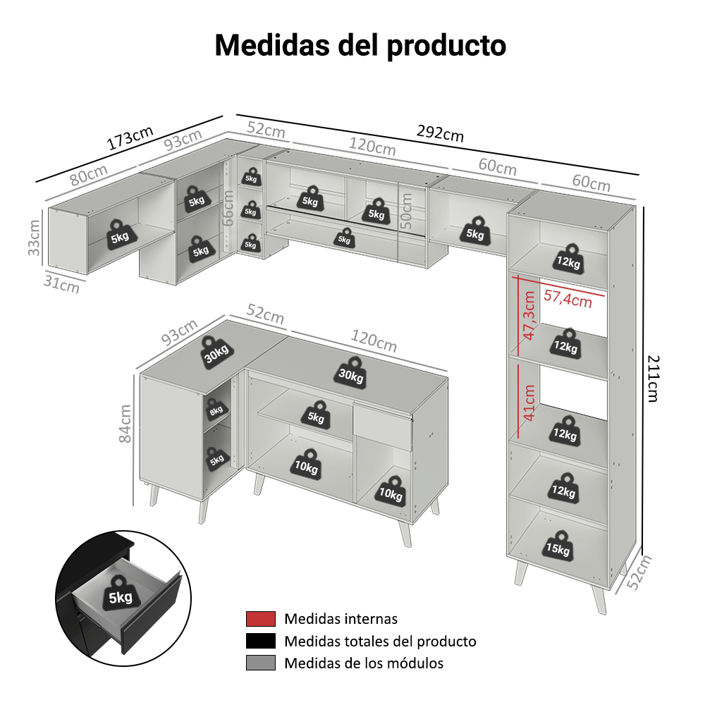 Combo Completo de Cocina Esquinera 465 cm Negro Nice Madesa 08