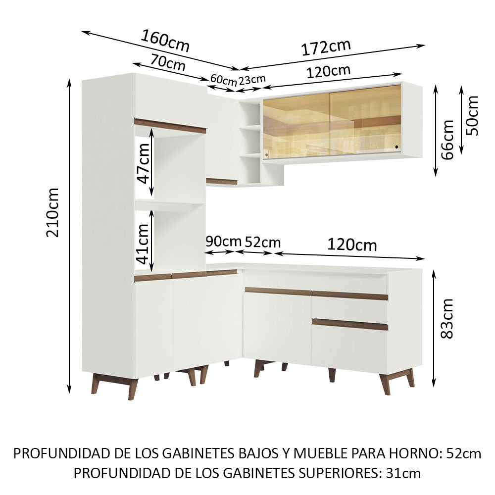 Combo completo de Cocina Esquinera 332 cm 9 Puertas 1 Cajón Blanco Reims Madesa