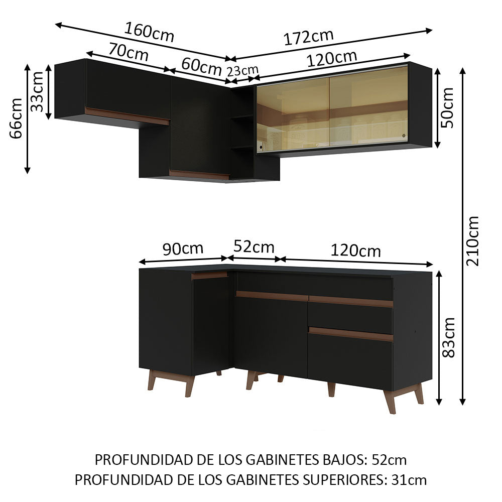 Combo completo de Cocina Esquinera 332cm Negro Reims 03