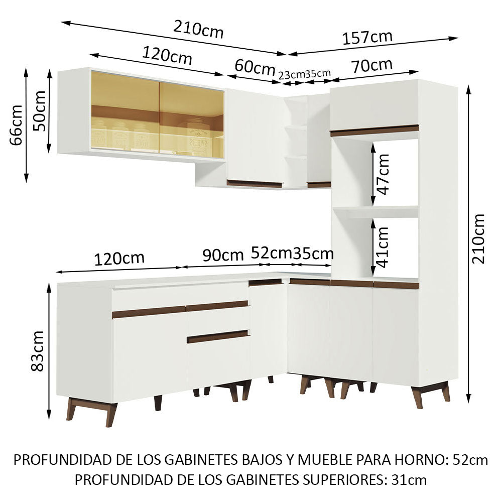 Combo completo de Cocina Esquinera 367 cm 11 Puertas 1 Cajón Blanco Reims Madesa