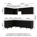 Combo completo de Cocina Esquinera 392 cm 10 Puertas 3 Cajones Negro Reims Madesa
