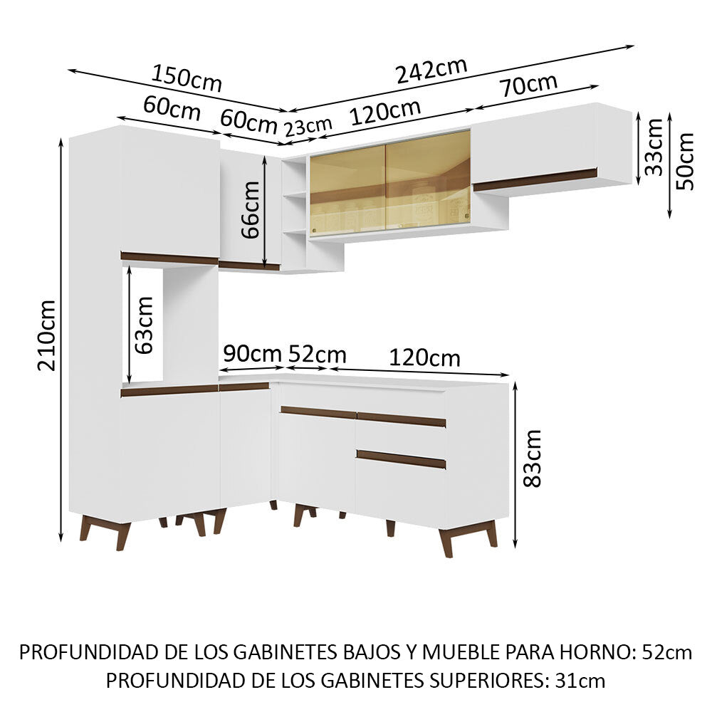 Combo completo de Cocina Esquinera 392 cm 9 Puertas 1 Cajón Blanco Reims Madesa