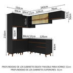 Combo completo de Cocina Esquinera 392 cm 9 Puertas 1 Cajón Negro Reims Madesa