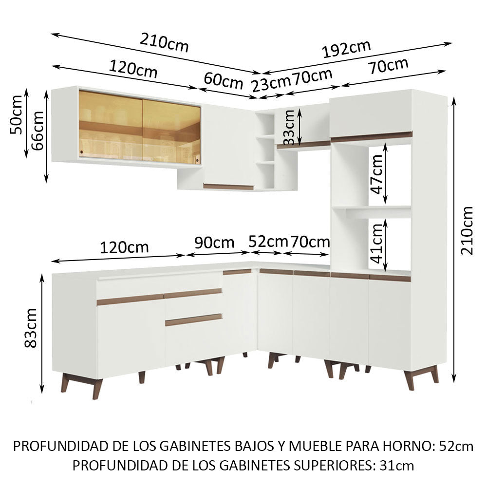 Combo completo de Cocina Esquinera 402 cm 12 Puertas 1 Cajón Blanco Reims Madesa