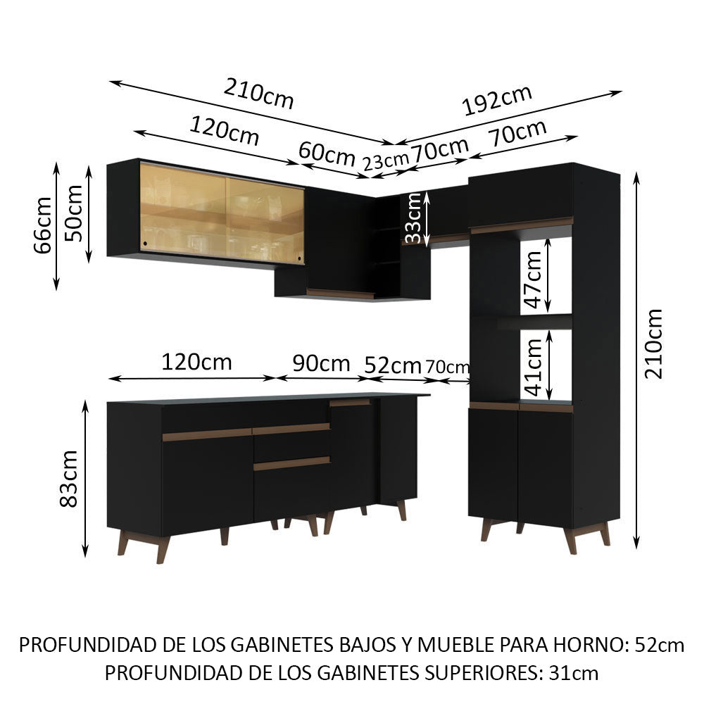 Combo completo de Cocina Esquinera 402 cm 10 Puertas 1 Cajón Negro Reims Madesa