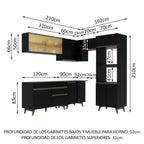 Combo completo de Cocina Esquinera 402 cm 10 Puertas 1 Cajón Negro Reims Madesa