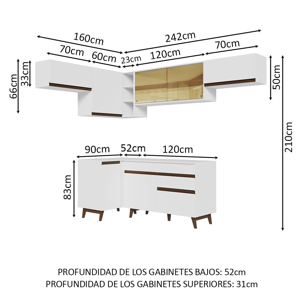 Combo completo de Cocina Esquinera 402 cm 8 Puertas 1 Cajón Blanco Reims Madesa