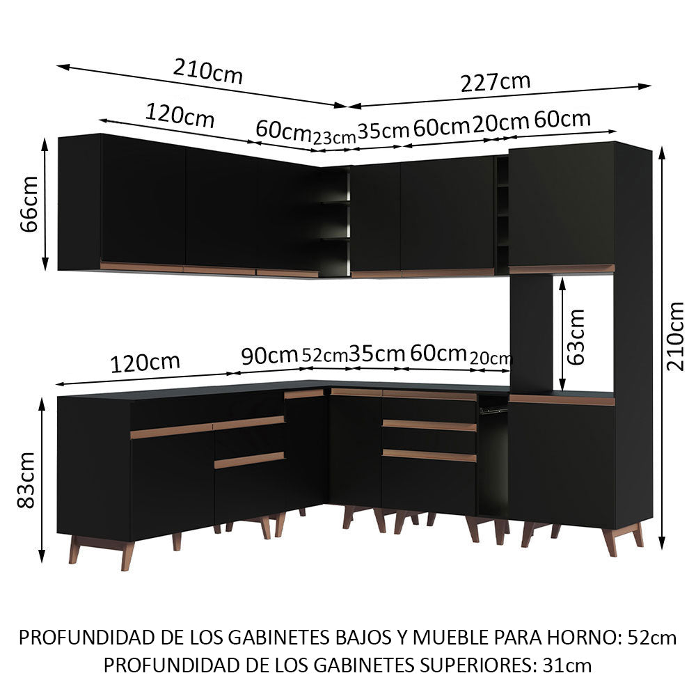 Combo completo de Cocina Esquinero 437cm Negro Reims Madesa 01
