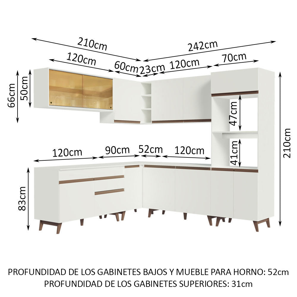 Combo completo de Cocina Esquinera 452 cm 13 Puertas 1 Cajón Blanco Reims Madesa