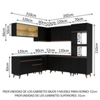 Combo completo de Cocina Esquinera 452 cm 13 Puertas 1 Cajón Negro Reims Madesa