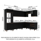 Combo completo de Cocina Esquinera 462 cm 13 Puertas 3 Cajones Negro Reims Madesa