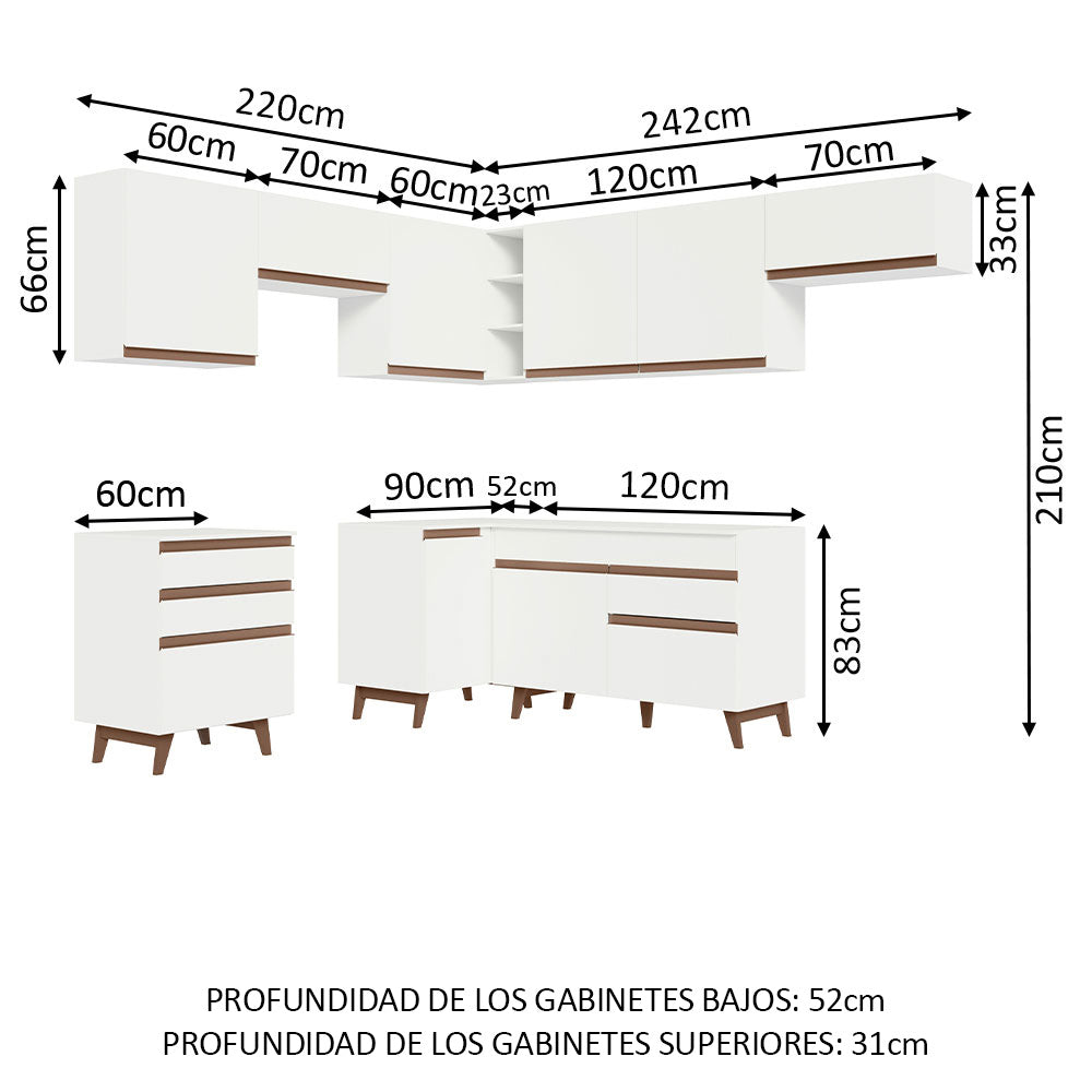 Combo completo de Cocina Esquinera 462 cm 9 Puertas 4 Cajones Blanco Reims Madesa