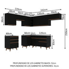 Combo completo de Cocina Esquinera 462 cm 9 Puertas 4 Cajones Negro Reims Madesa
