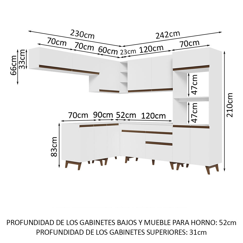 Combo completo de Cocina Esquinera 472 cm 13 Puertas 1 Cajón Blanco Reims Madesa