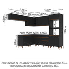 Combo completo de Cocina Esquinera 472 cm 13 Puertas 1 Cajón Negro Reims Madesa