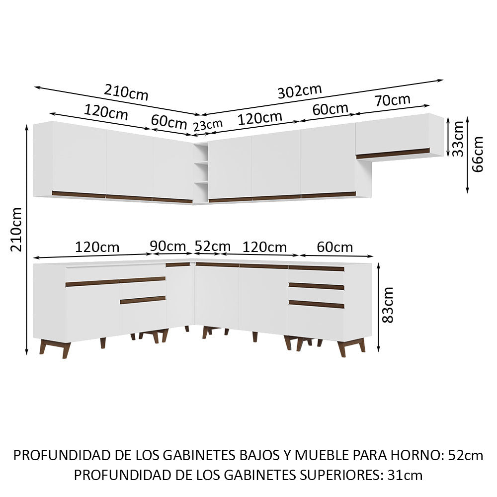 Combo completo de Cocina Esquinera 512 cm 12 Puertas 4 Cajones Blanco Reims Madesa