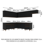 Combo completo de Cocina Esquinera 512 cm 12 Puertas 4 Cajones Negro Reims Madesa