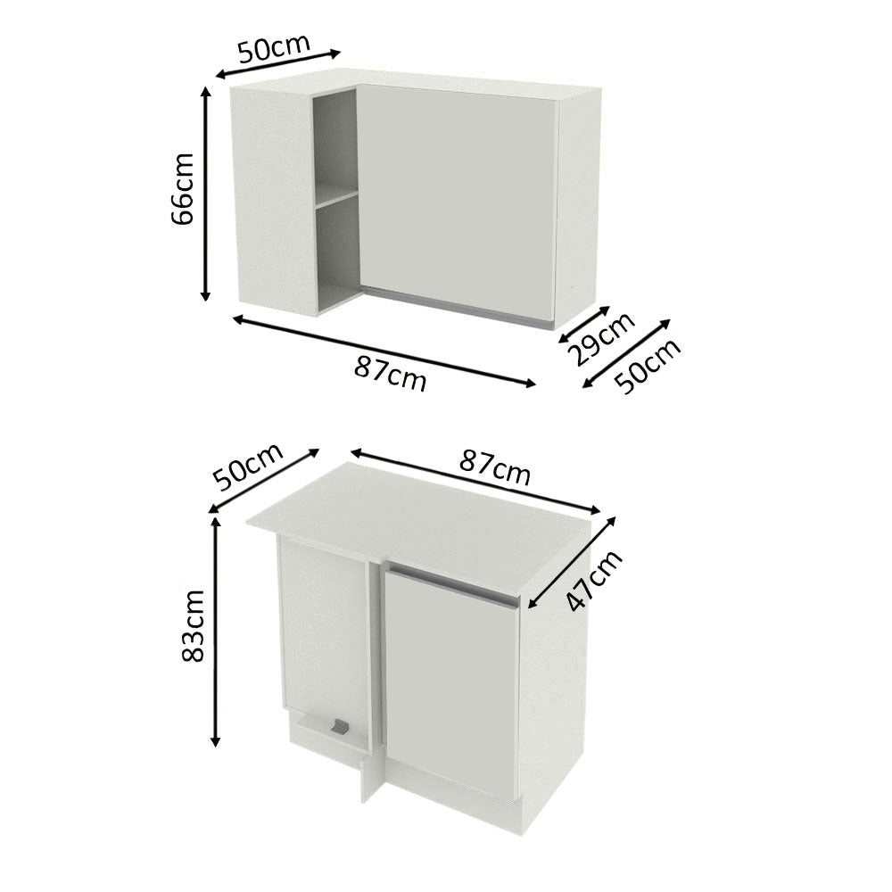 Kit Cocina Esquinera 100% MDF 2 Puertas y Nicho Blanco Smart Madesa