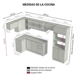 Combo completo de Cocina Esquinera Smart 100% MDF 447 cm 17 Puertas 2 Cajones (Con Mesada) Blanco/Marrón Madesa