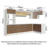 Combo Completo de Cocina Esquinera 100% MDF 448 cm Blanco/Marrón/Crema Smart Madesa 01