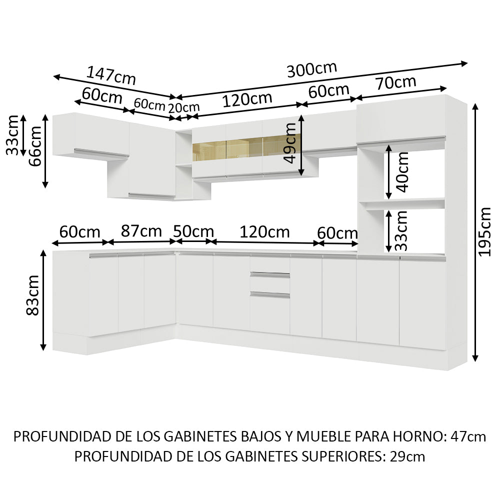 Combo Completo de Cocina Esquinera 100% MDF 447 cm Frentes Blanco Smart Madesa 02