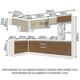 Combo Completo de Cocina Esquinera 100% MDF 447 cm Blanco/Marrón/Crema Smart Madesa 02