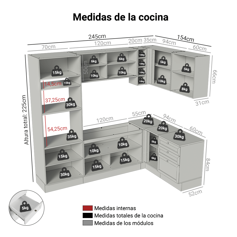 Cocina Esquinera 399 cm Vik Blanco 01