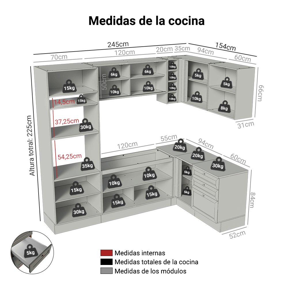 Cocina Esquinera 399 cm Vik Marrón/Gris 02