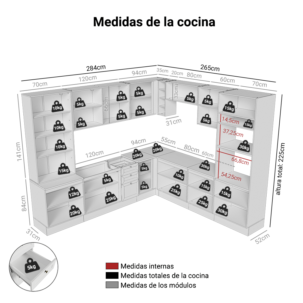 Combo completo de Cocina Esquinero 549 cm Blanco Vik Madesa 01