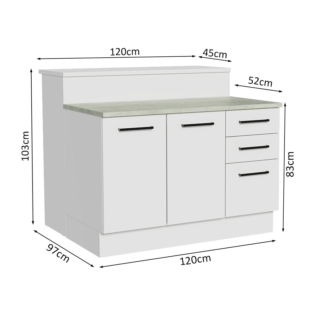 Isla de Cocina con Barra desayunador y Bajo Mesada 120 cm Blanco Agata Madesa