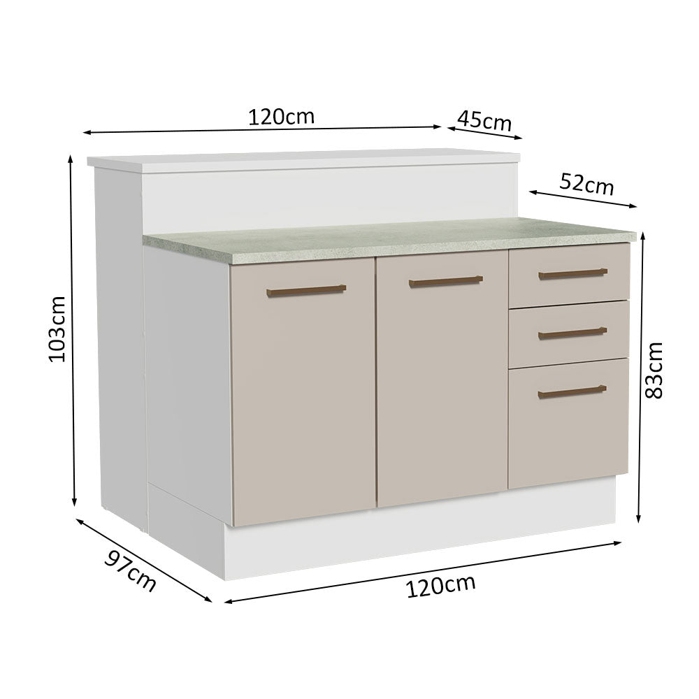 Isla de Cocina con Barra desayunador y Bajo Mesada 120 cm Blanco/Crema Agata Madesa