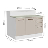 Isla de Cocina con Barra desayunador y Bajo Mesada 120 cm Blanco/Crema Agata Madesa