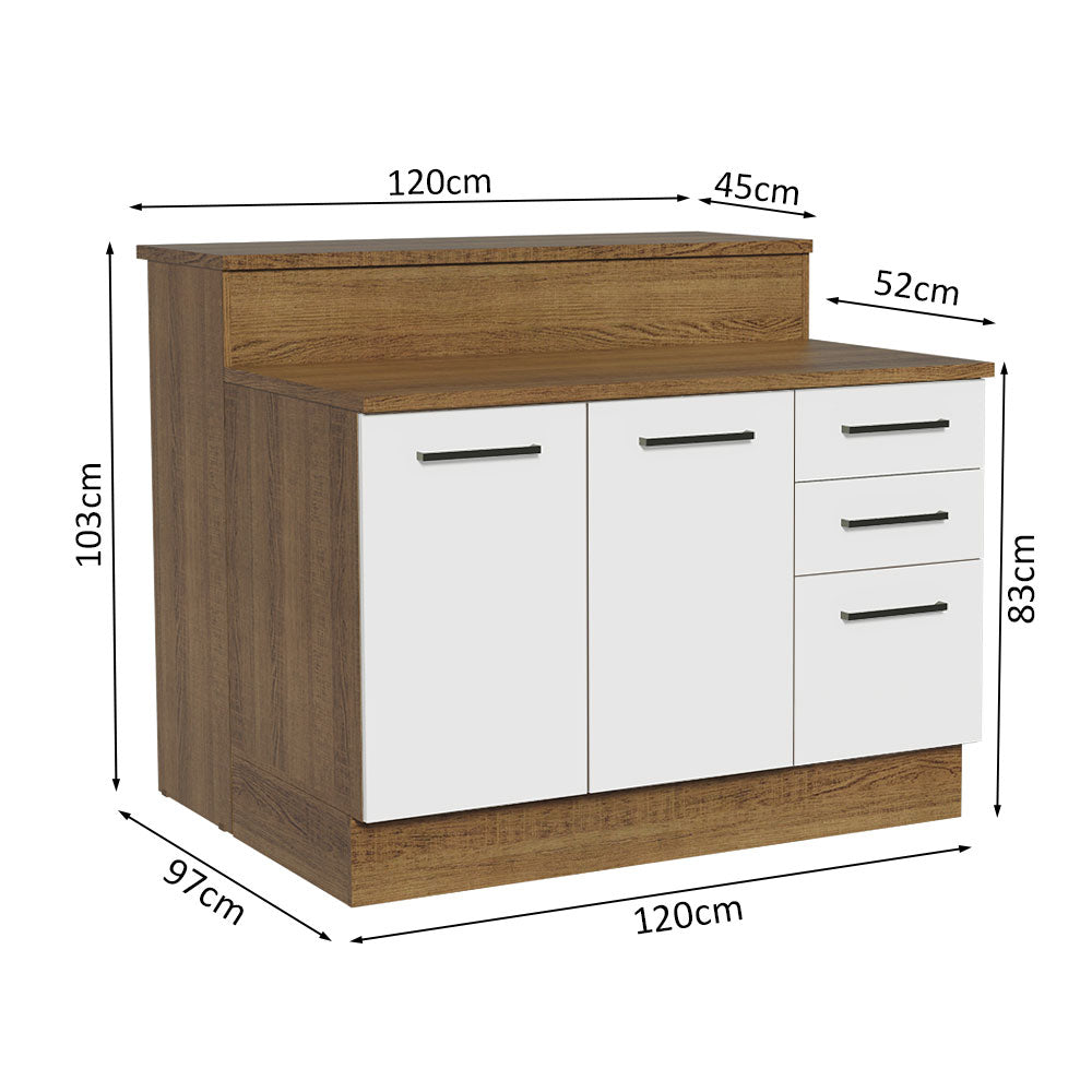 Isla de Cocina con Barra desayunador y Bajo Mesada 120 cm Marrón/Blanco Agata Madesa
