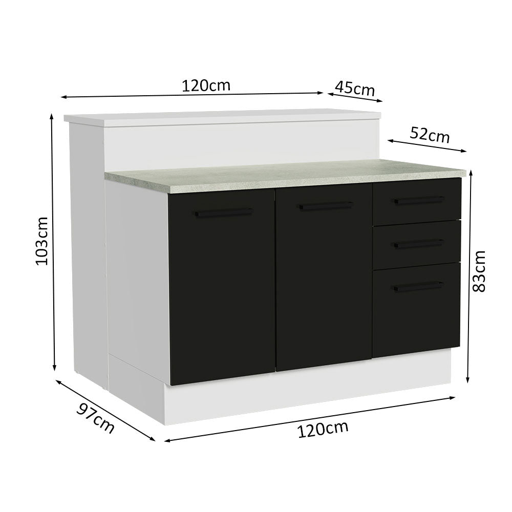 Isla de Cocina con Barra desayunador y Bajo Mesada 120 cm Blanco/Negro Agata Madesa