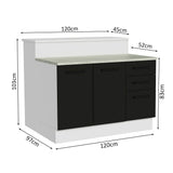 Isla de Cocina con Barra desayunador y Bajo Mesada 120 cm Blanco/Negro Agata Madesa