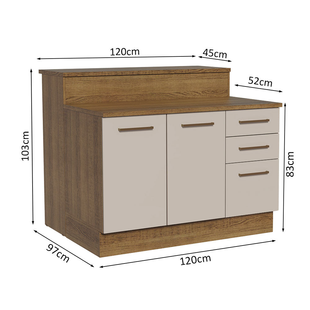 Isla de Cocina con Tapa y bajo mesada Madesa Agata 120cm MC