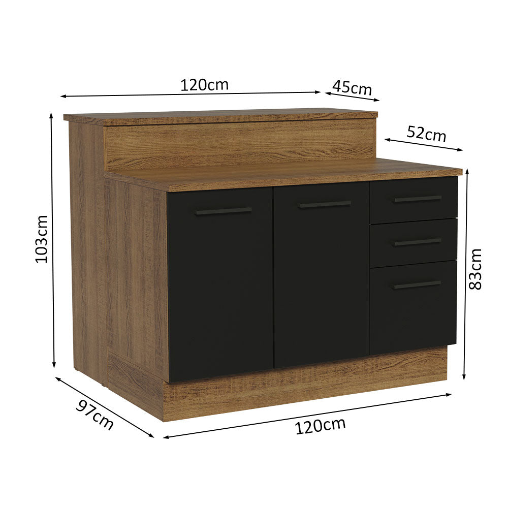 Isla de Cocina con Barra desayunador y Bajo Mesada 120 cm Marrón/Negro Agata Madesa