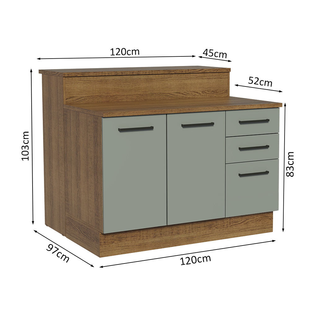Isla de Cocina con Barra desayunador y Bajo Mesada 120 cm Marrón/Gris Agata Madesa