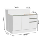 Isla de Cocina con Tapa y bajo mesada Madesa Glamy 120 Blanco